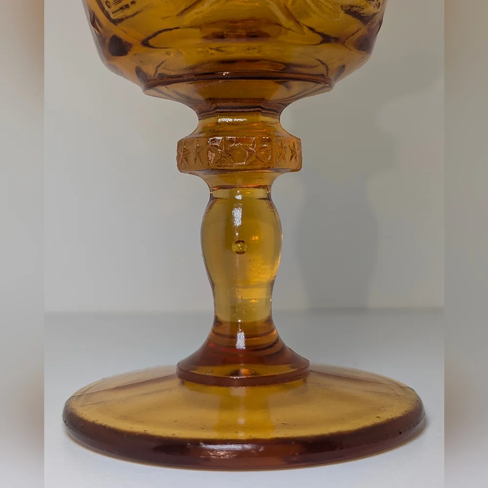 L.E. Smith Amber Federal Heritage Glass Goblet American Eagle Stars MCM
